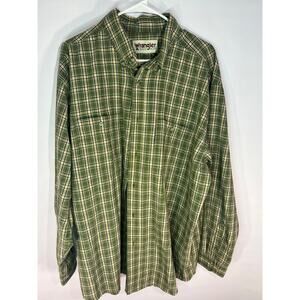 Wrangler Rugged Wear Men's Long Sleeve Button-Up Green Plaid Shirt SEE DESC
